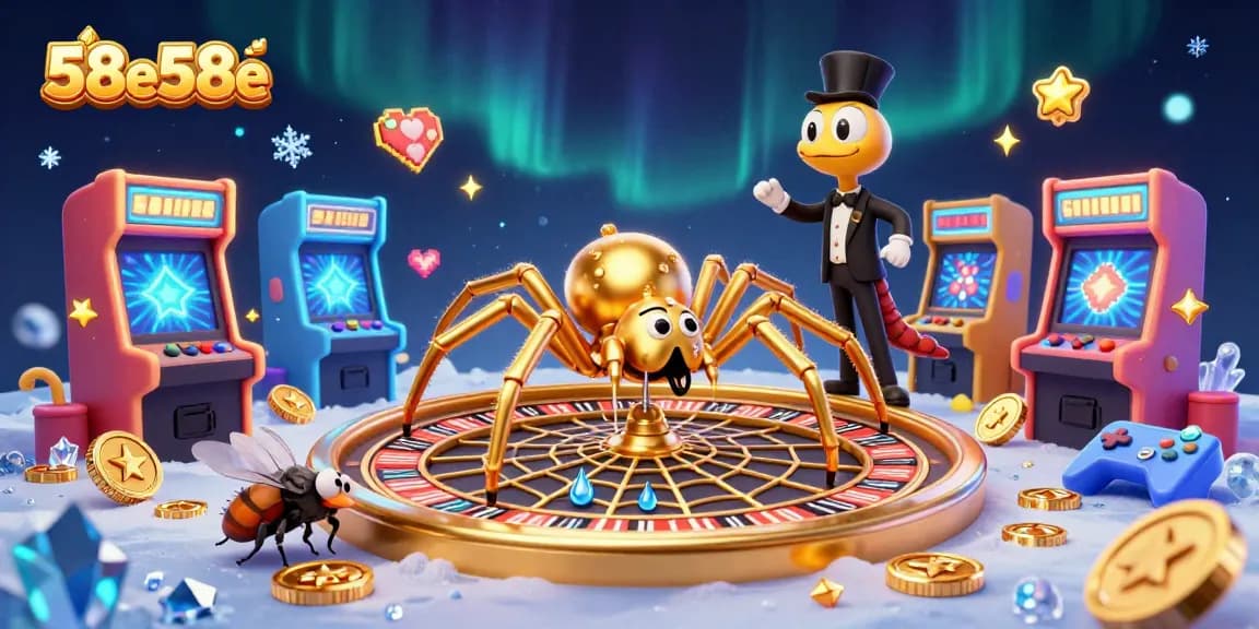 Experience exciting bets with 58e58e in a vibrant casino scene illustrating a roulette wheel web.