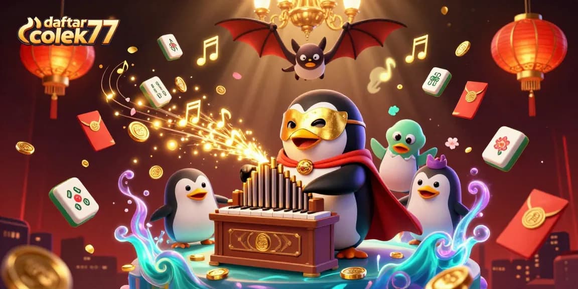 Experience the excitement and winning potential with daftar colek77 on captivating casino games featuring a cartoon penguin and golden coins.