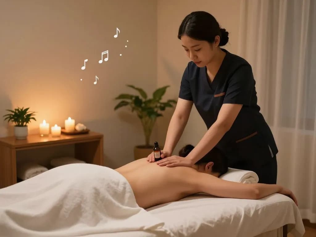 Relaxing Dongdaemun스웨디시 massage scene with soothing ambiance and therapist at work.