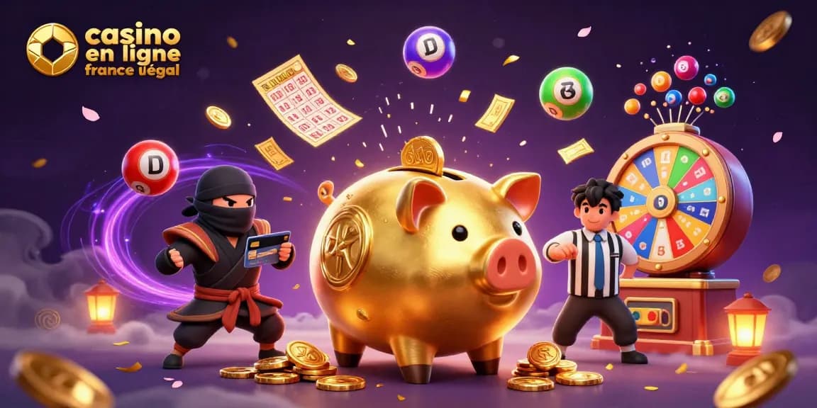 Illustration dynamique avec "casino en ligne légal France", le sumo et le ninja en pleine action.