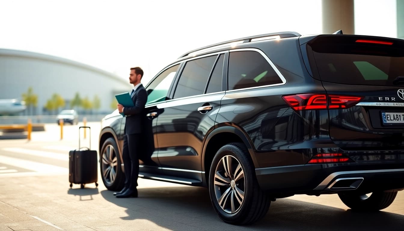 Arranging Private Airport Transfers with a luxury SUV and professional driver at the airport.