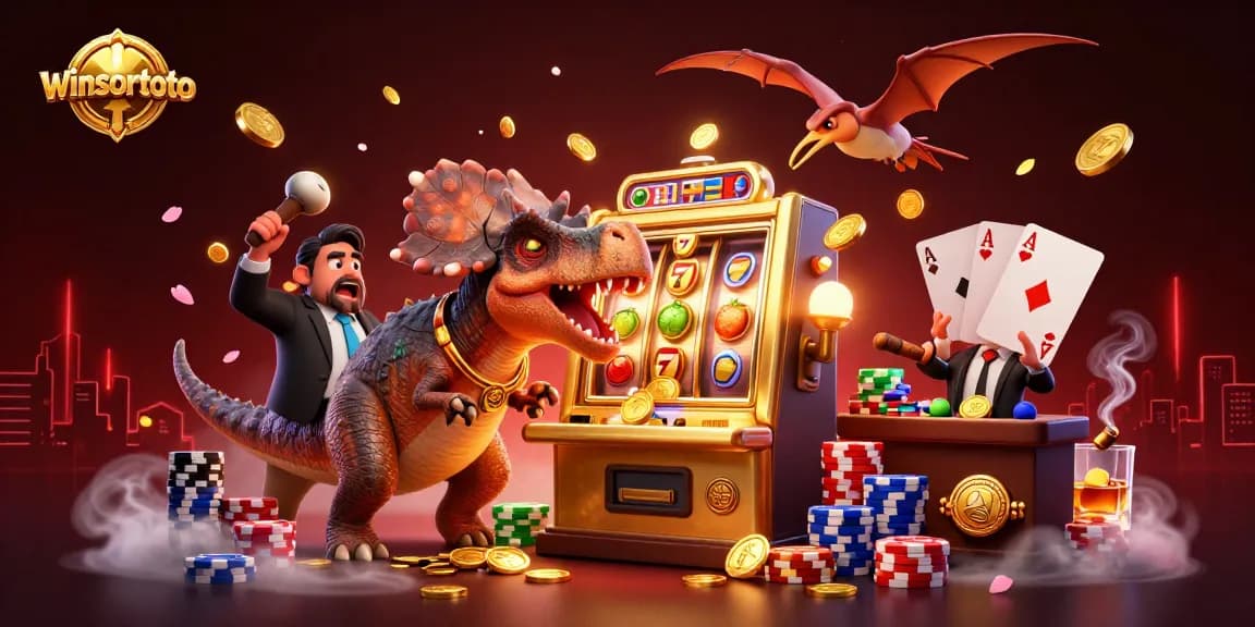 Menangkan jackpot dengan winsortoto, saat pachycephalosaurus menghajar mesin slot yang mengeluarkan koin emas.