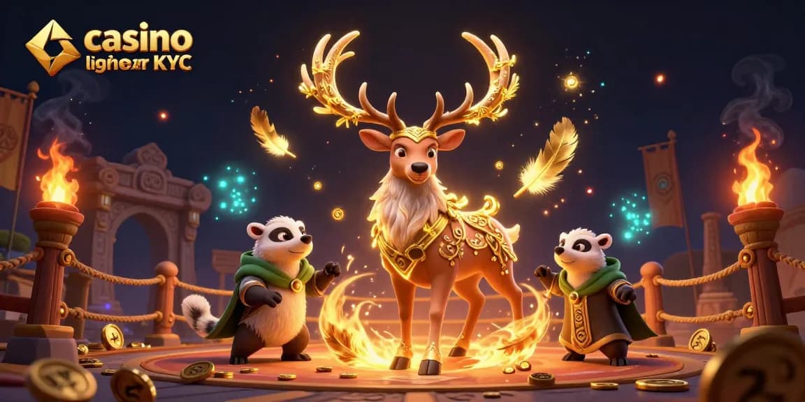 Plongez dans le monde du casino en ligne sans KYC avec ce stag druide et son compagnon, une illustration vibrante.