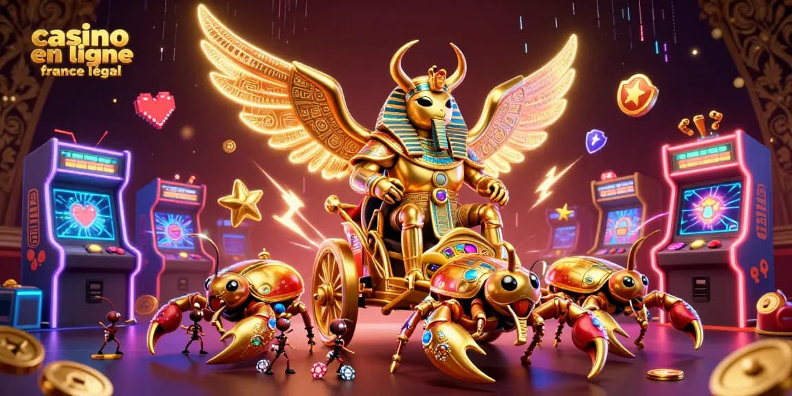 Plongez dans l'univers des jeux en ligne au casino en ligne légal en France avec une illustration dynamique pleine de couleurs.