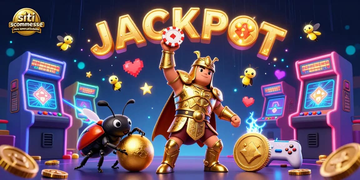 Siti scommesse non AAMS affidabile: un eroe cartone in armatura dorata festeggia un jackpot con dettagli colorati e vivaci