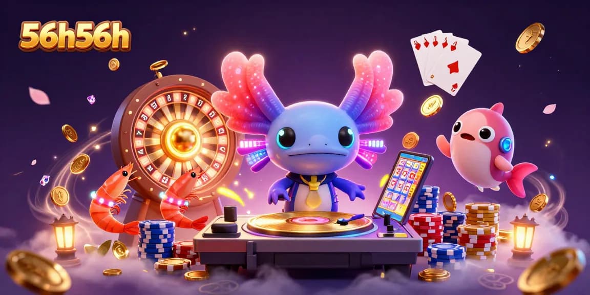 O 56h56h traz um DJ axolote animado em um extravagante cenário de cassino subaquático.