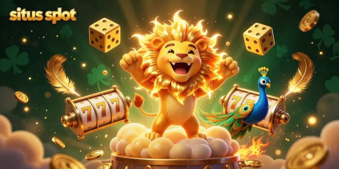 Mengakses situs slot dengan simbol beruntung dan jackpot sambil dikelilingi oleh elemen emas dan efek atmosfer.