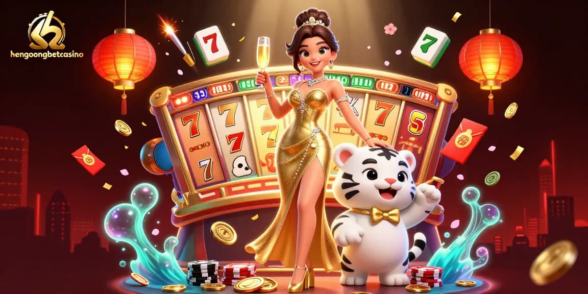 Experience the excitement of hengongbetcasino with a glamorous scene of winning at slots and fun animations.