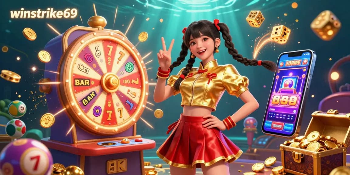 Experience thrilling wins with winstrike69 while surrounded by vibrant casino elements.