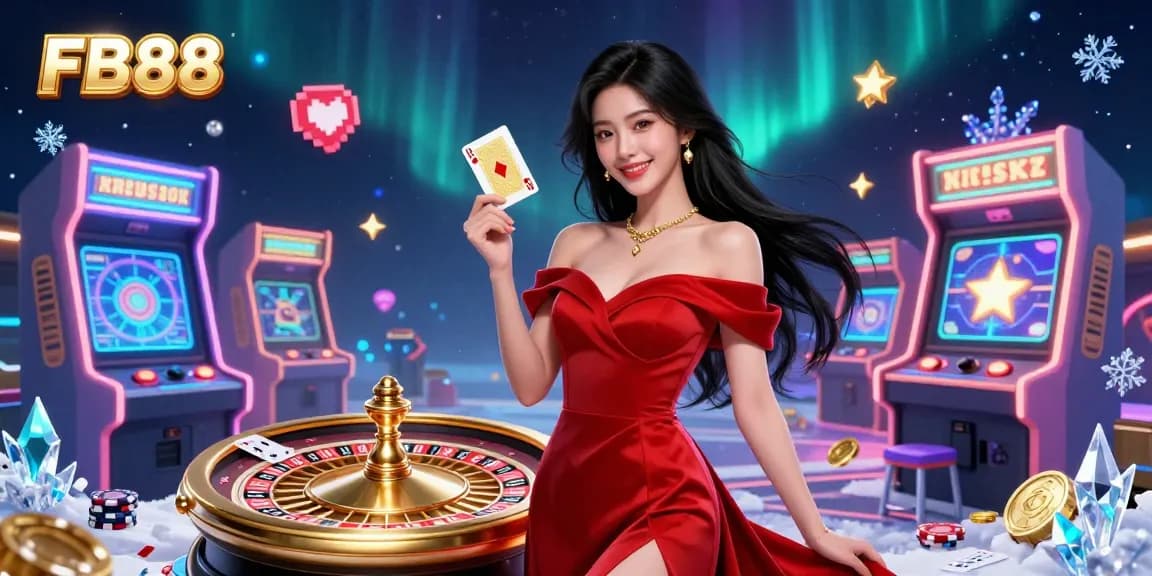 Engage with FB88's dynamic gaming experience featuring a confident player by a golden roulette wheel.