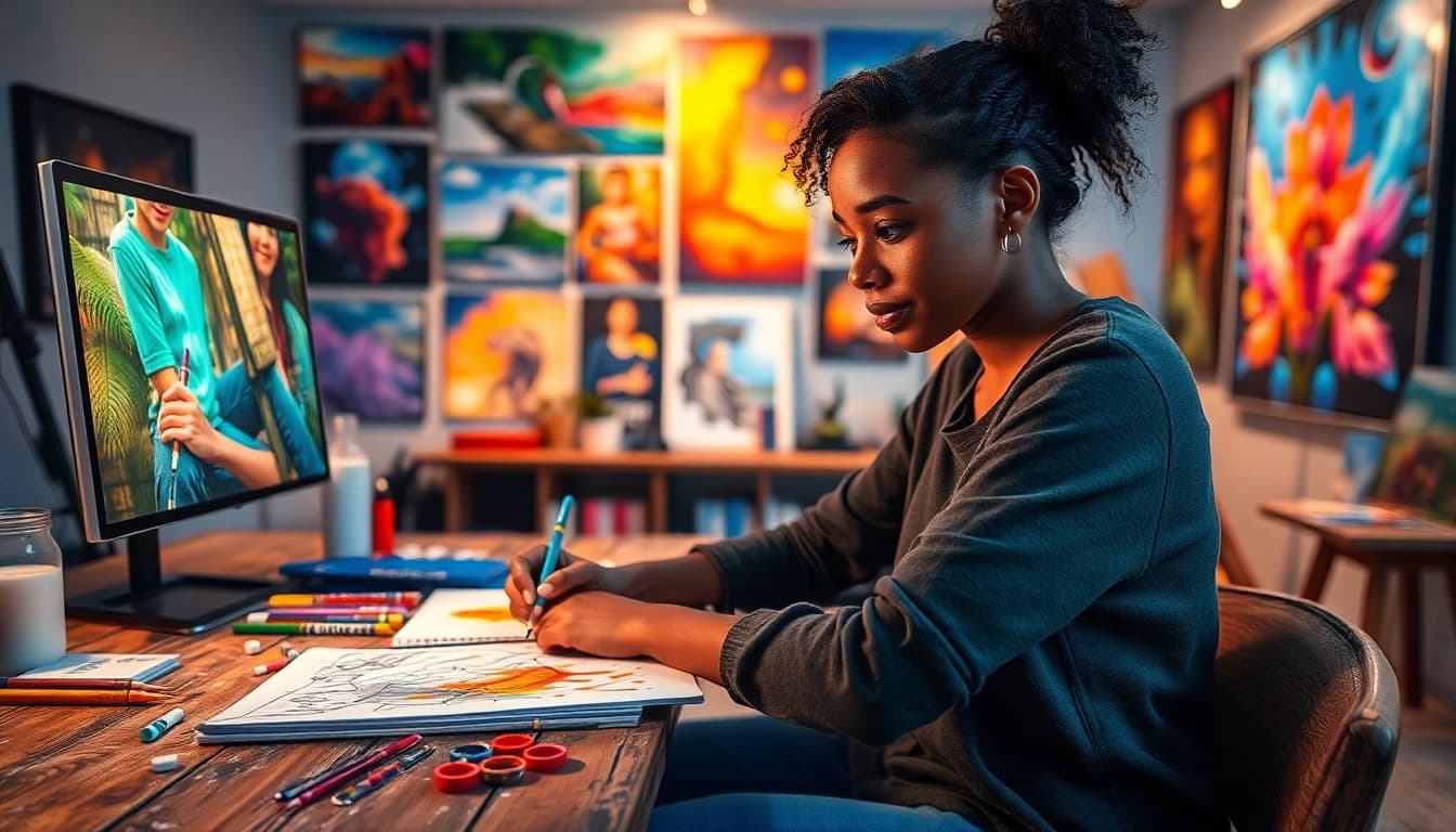 Creating stunning visuals using image to prompt ai in an innovative studio.