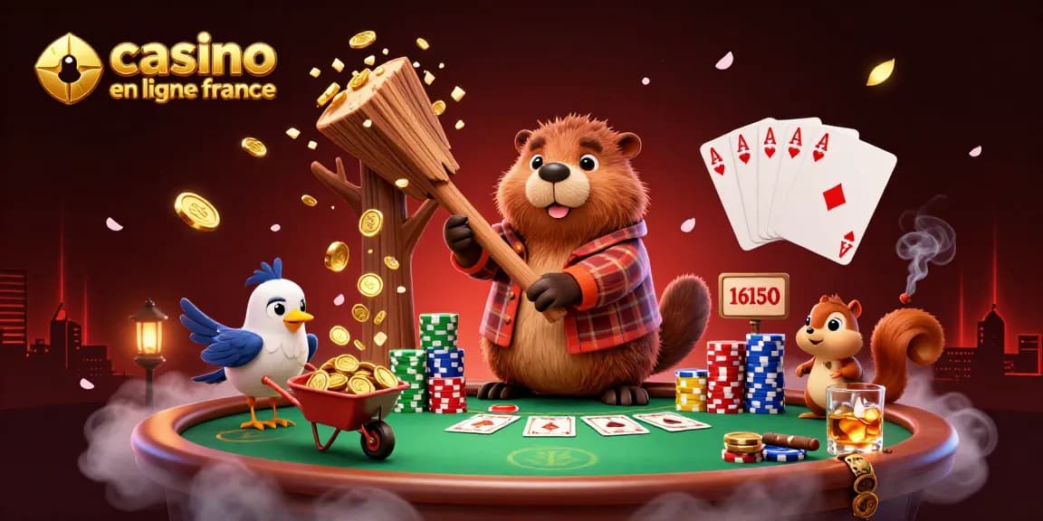 Création artistique d'un casino en ligne France avec des personnages animés et des éléments de jeu captivants.