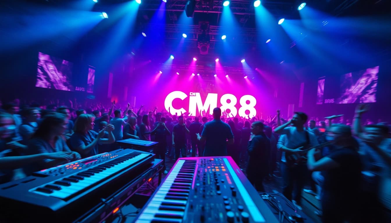 Live performance by CM88 featuring vibrant stage lights and enthusiastic fans.