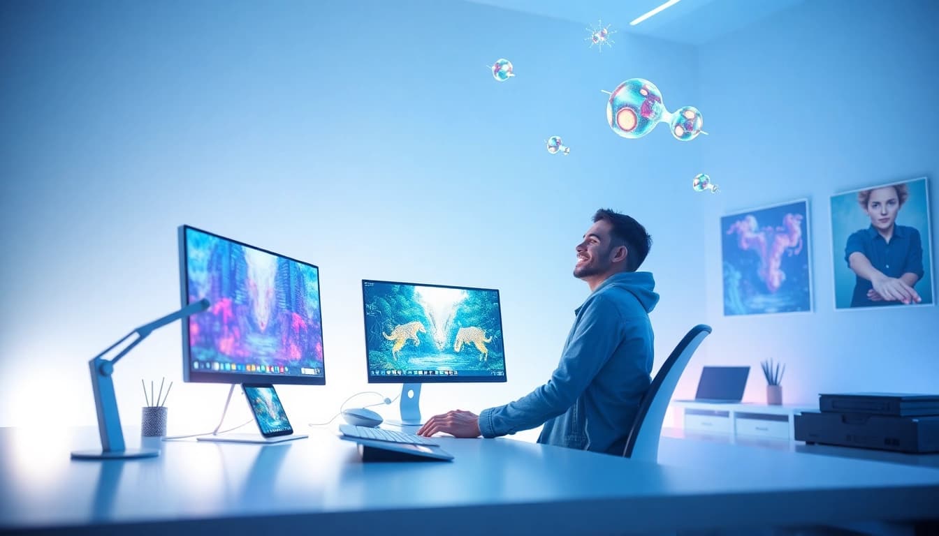 Showcase the nano banana pro AI tool enhancing digital creativity in a modern workspace.