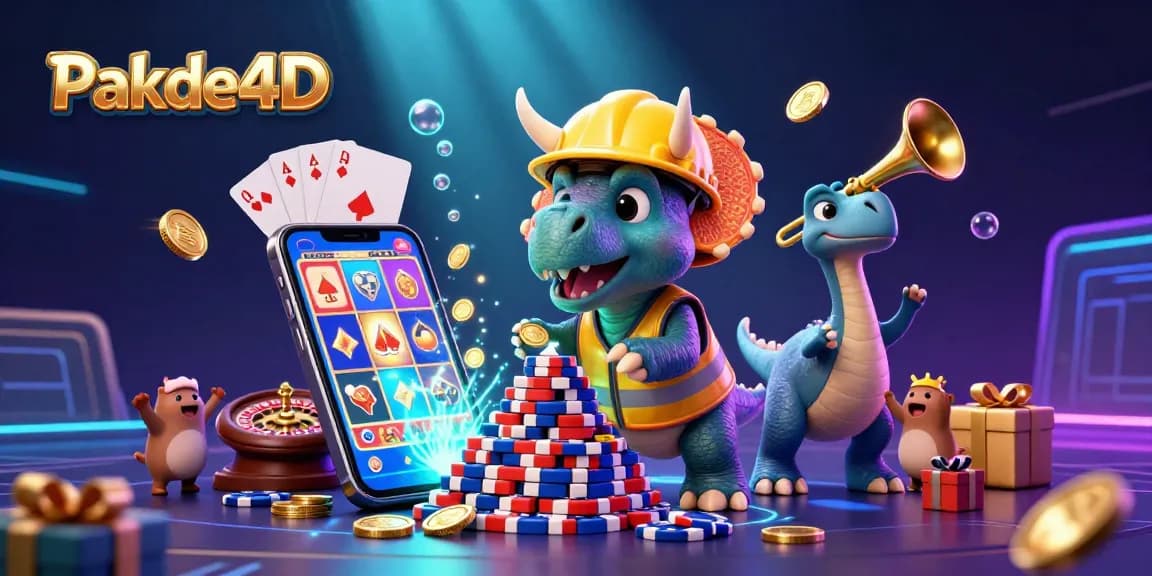 Players enjoying vibrant slots at Pakde4D, with dynamic poker chips and a mobile gaming scene.
