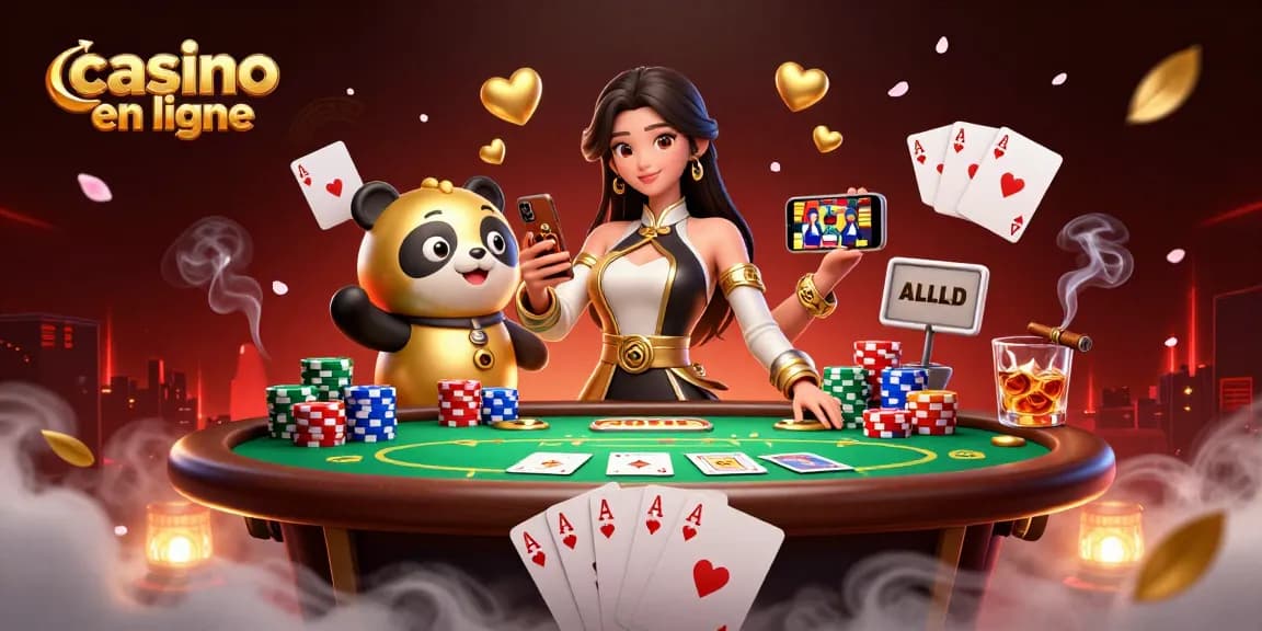 Jouez à des jeux de casino en ligne passionnants avec des personnages vibrants et des éléments dynamiques dans cette illustration captivante