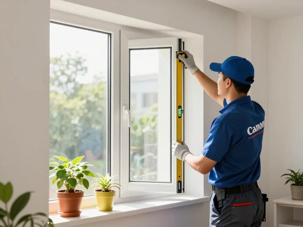Expert installer performing screen and window replacement with clear glass in a bright interior.