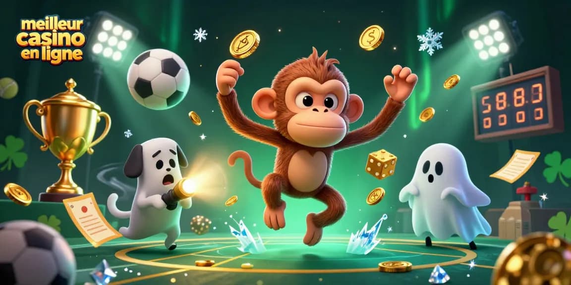 Adoptez le meilleur casino en ligne en observant un lutin jongleur dans une scène de casino animée.