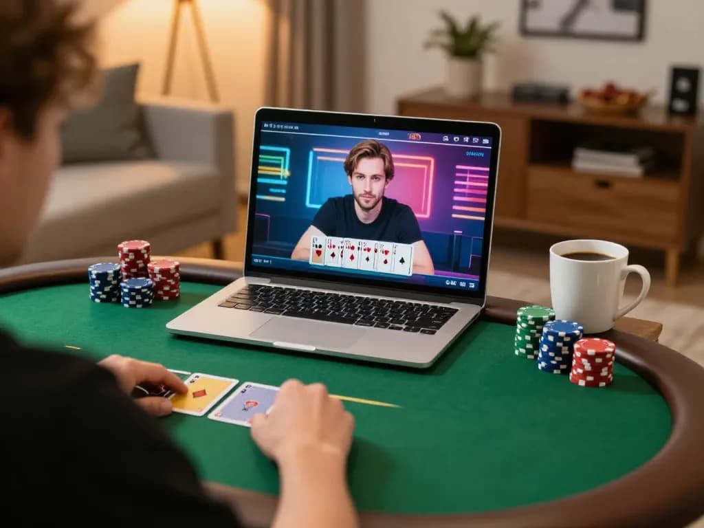 LGO99 player winning in a lively online poker setting at home with strategic focus