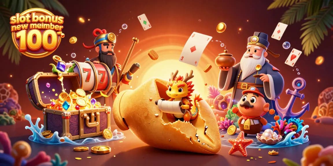 Enjoy gaming excitement with slot bonus new member 100 while uncovering treasures in a vibrant casino scene.