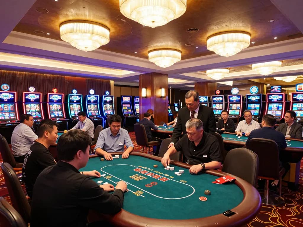 Exciting poker game in progress at Trang chủ MM88 casino, showcasing players engaged with vibrant lighting.