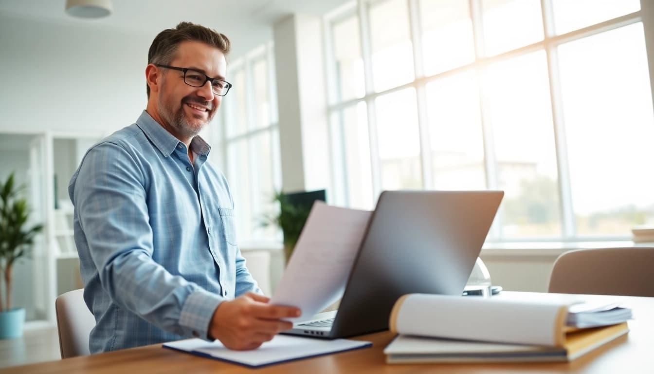 Florida Public Adjuster assisting a client in a bright, professional office environment.