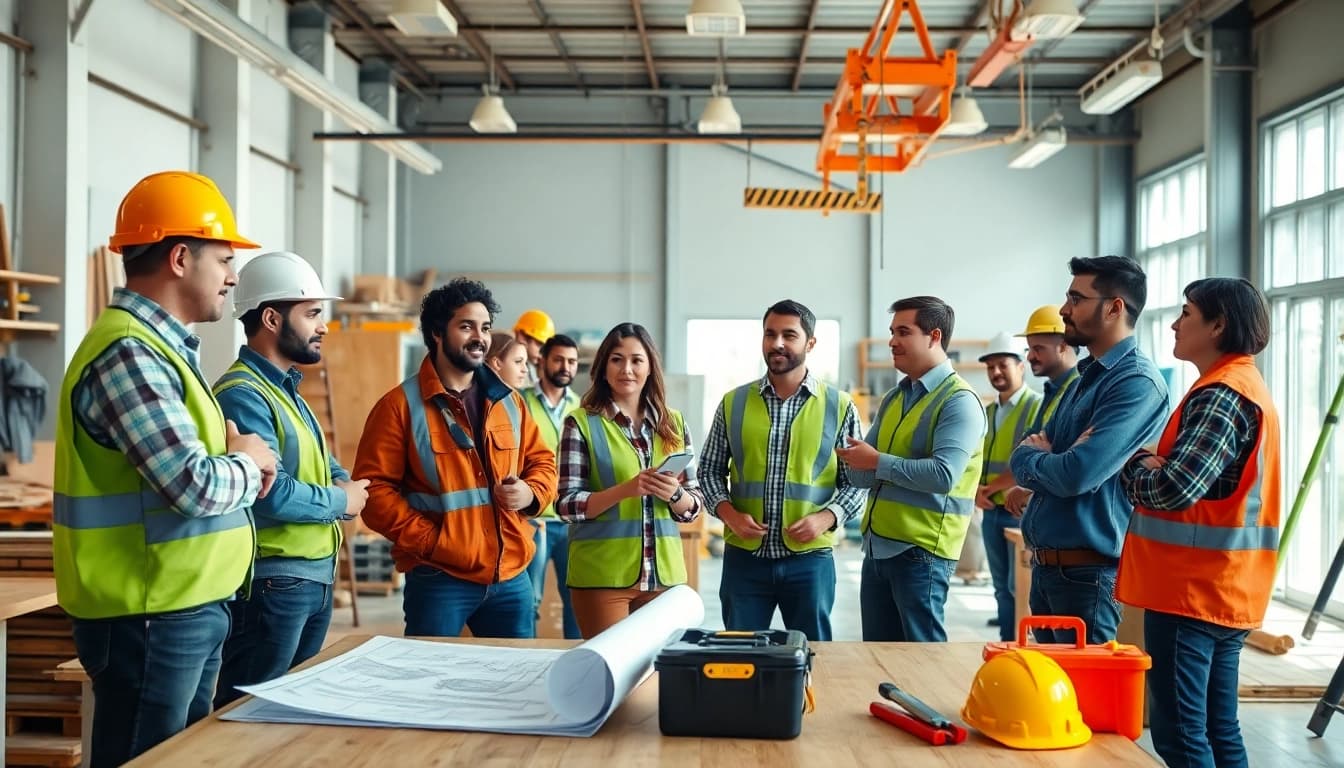 Engaging construction training programs in a dynamic workshop setting with diverse participants.