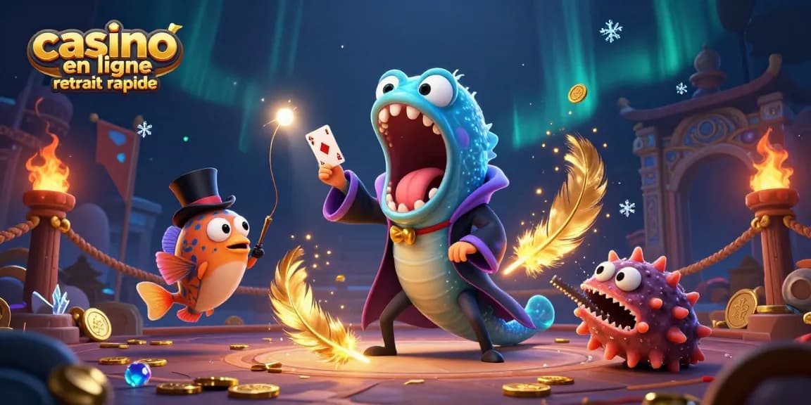Illustration d'un casino en ligne retrait rapide avec un poisson-lanterne et une anguille gulper en pleine magie.