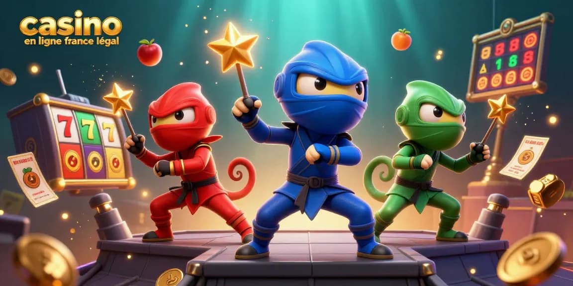 Jouez dans un casino en ligne légal en France avec des caméléons ninjas en action.