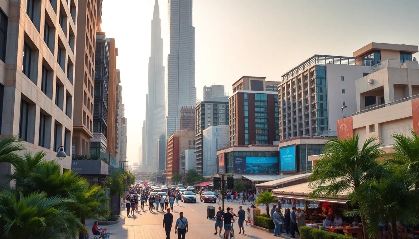 Experience the vibrant lifestyle in Citylife Dubai with dynamic cityscape elements.