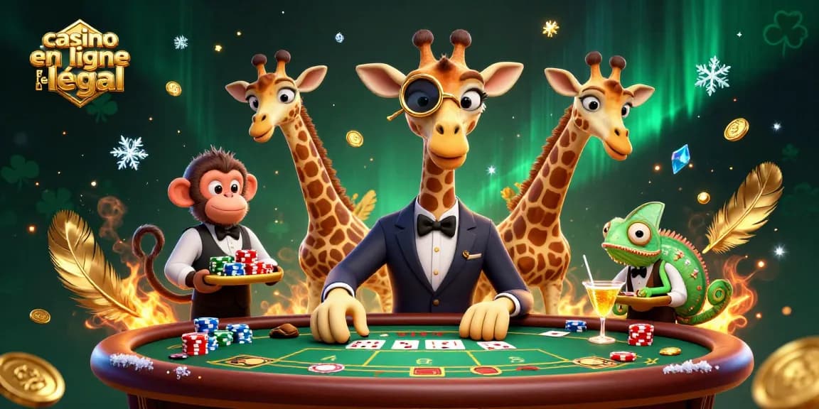 Profitez de l'animation d'un girafe joueur de poker dans un casino en ligne France légal.