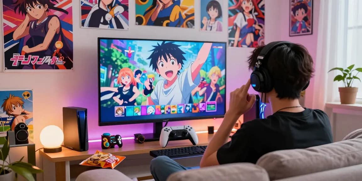 Pengalaman menonton anime di AnimePlay dengan suasana ceria dan koleksi karakter anime.