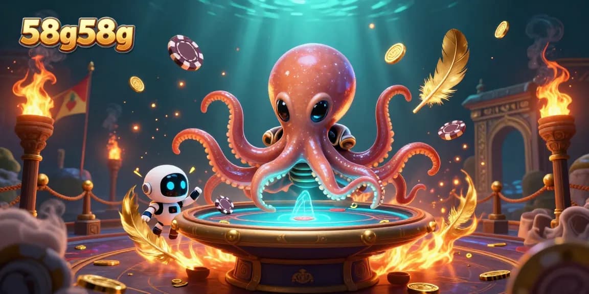 Explore dynamic poker action with 58g58g, featuring an alien octopus and holographic elements.