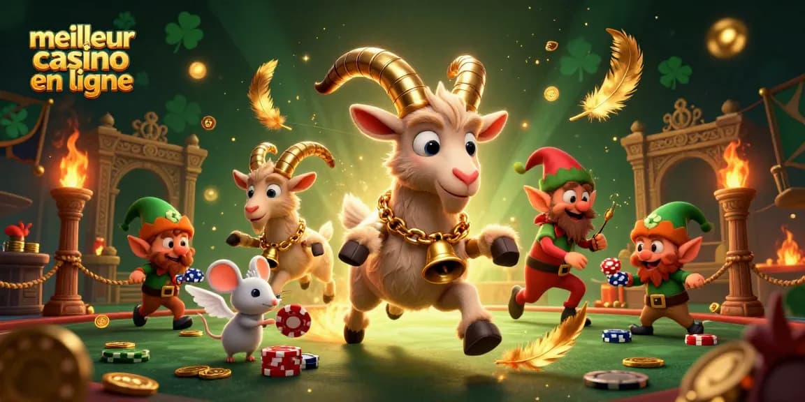Illustration festive et captivante d'un meilleur casino en ligne avec des personnages amusants et un décor extravagant.
