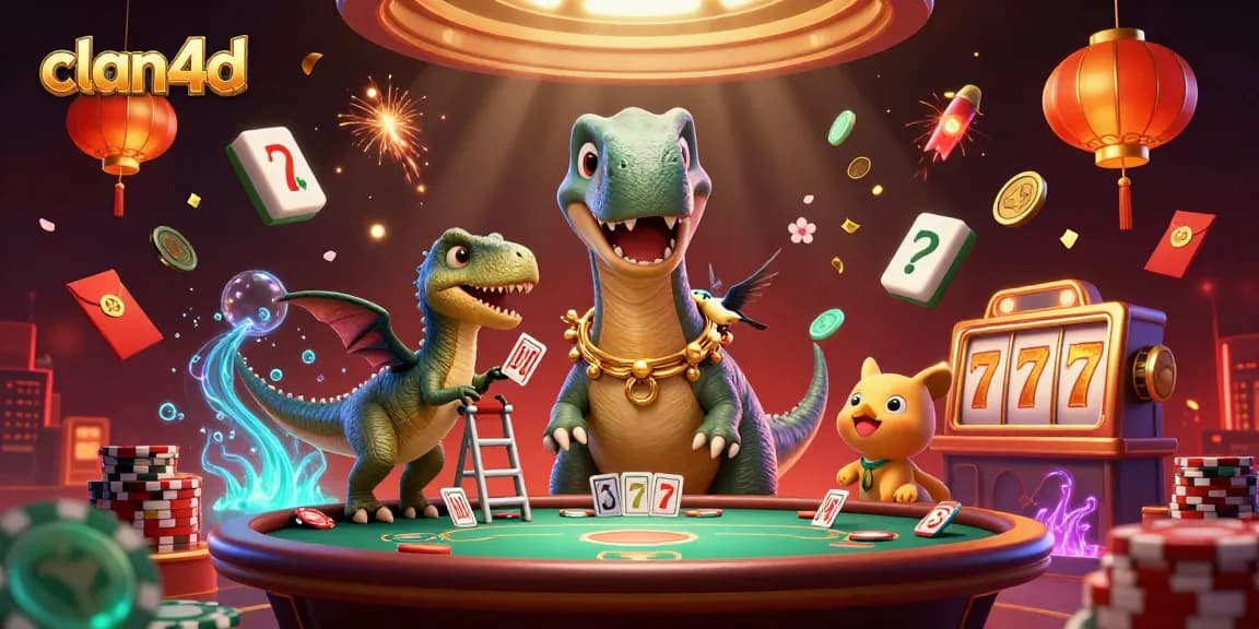 Experience clan4d with a whimsical 3D casino scene bustling with colorful characters and elements.
