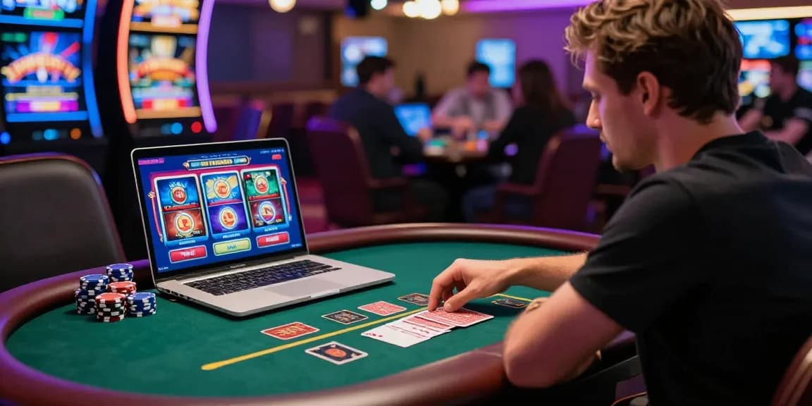 Explore the excitement of credit card casinos at https://bhma.org.uk, featuring a player engaged with vibrant games in a lively setting.
