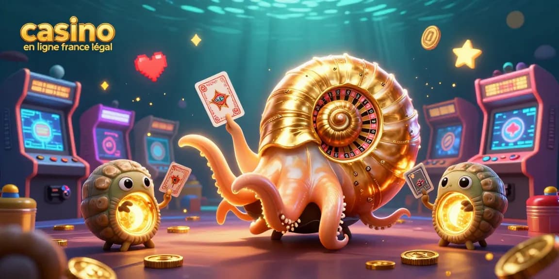 Jouer au casino en ligne France légal avec une scène dynamique illustrant un nautilus géant et des pièces d'or scintillantes.