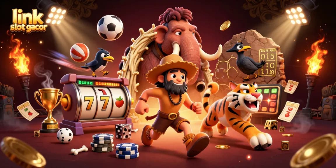 Engage with the excitement of link slot gacor in this vibrant 3D casino scene featuring classic gambling symbols.