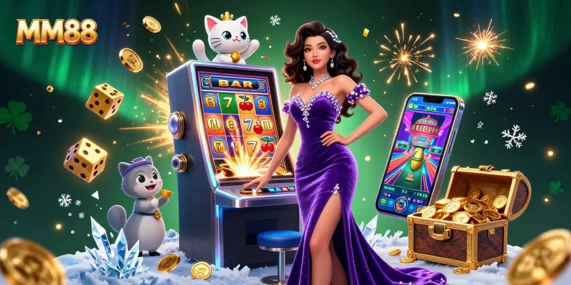 Experience the excitement at MM88 with a 3D scene featuring big wins, fortune cats, and more!