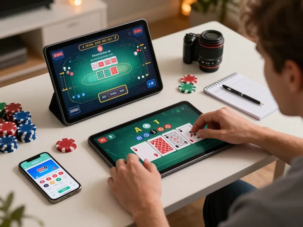 Cảnh trò chơi blackjack trực tuyến hấp dẫn cho thấy người chơi sử dụng liên kết m88 trên máy tính bảng với hành động sống động.