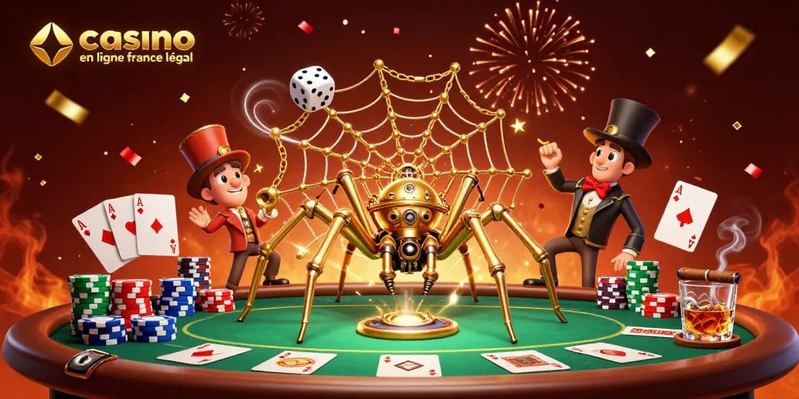Explorez les paris sur les casinos en ligne en France légal avec une araignée steampunk attrapant des dés !
