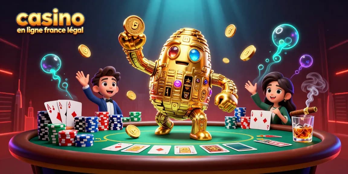 Jouer sur un casino en ligne France légal avec des éléments de poker et un golem doré.