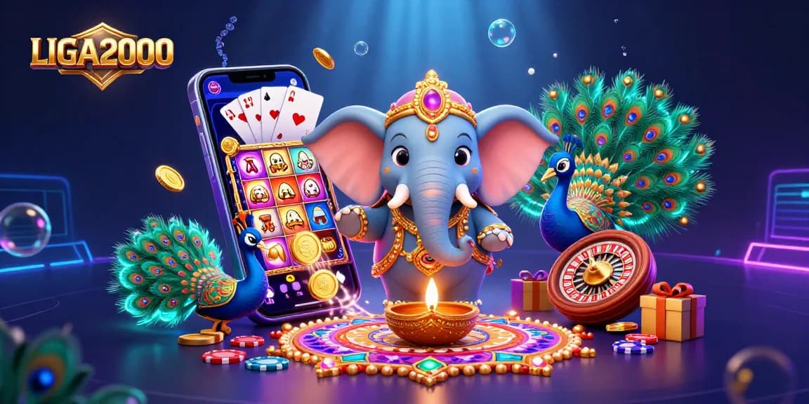 LIGA2000 menawarkan permainan yang mendebarkan dengan ilustrasi gajah yang cerah, menampilkan mesin slot dan permainan kasino yang menarik.