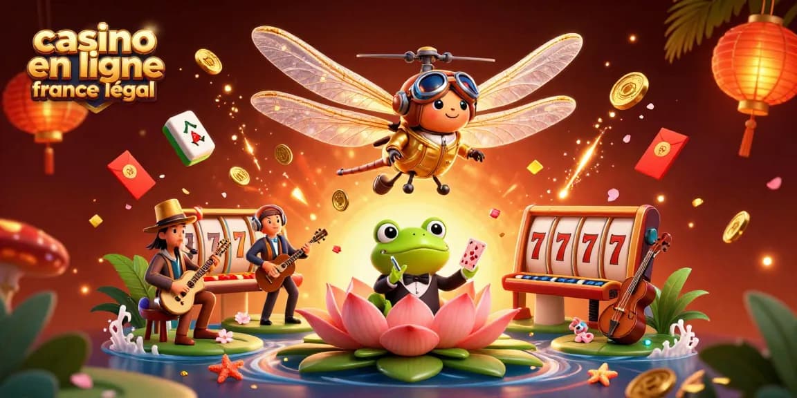 Visualisez le casino en ligne France légal avec une illustration 3D colorée de personnages, offrant une ambiance de jeu dynamique.