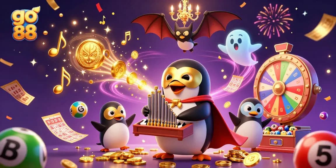Win big with go 88 in this vibrant casino scene featuring dynamic lottery action and animated characters.