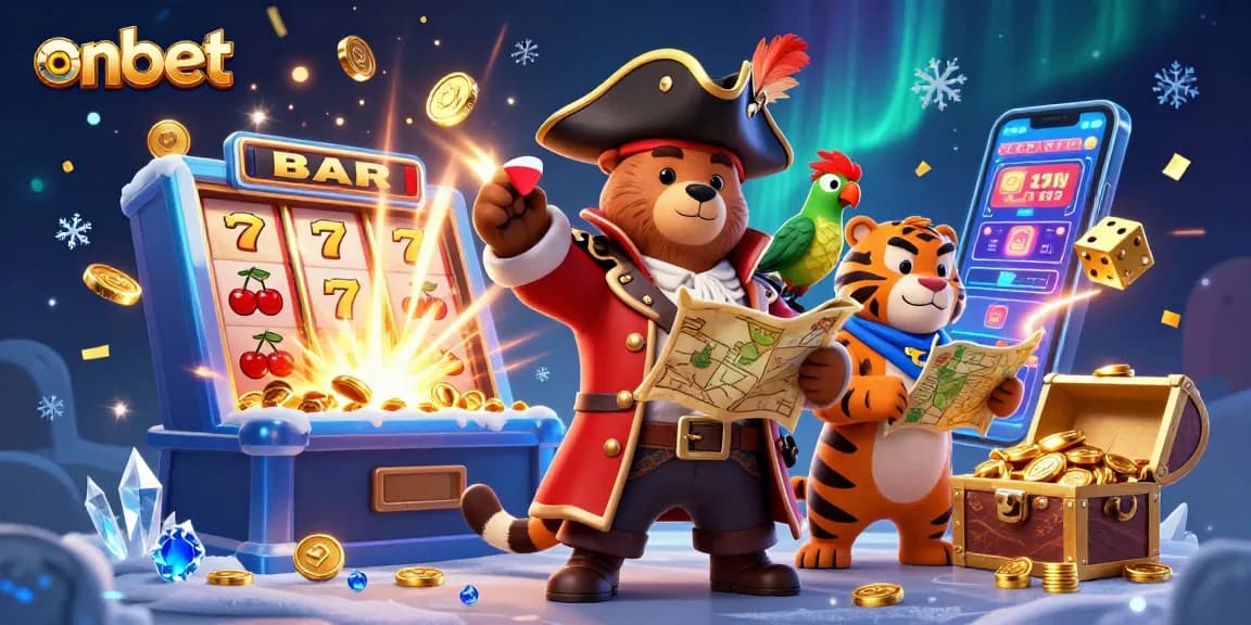 Engage with onbet's thrilling casino experience featuring characters amid a jackpot explosion.
