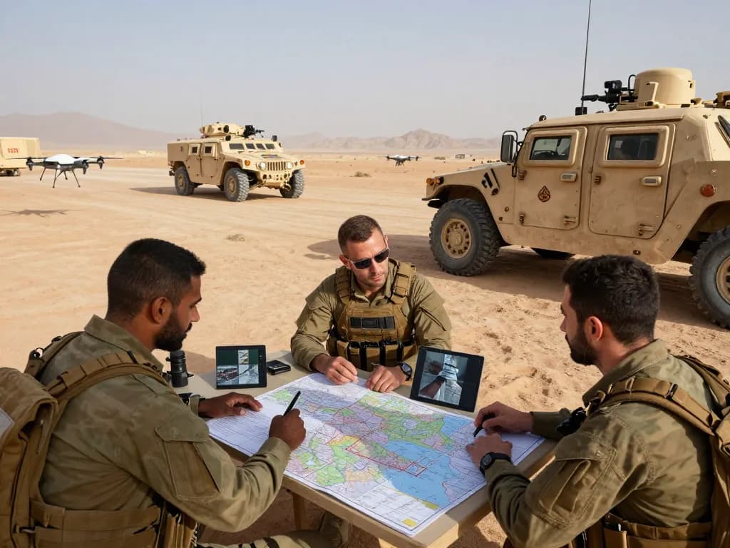 Military personnel analyzing strategies in the context of escalating Israel Iran tensions.
