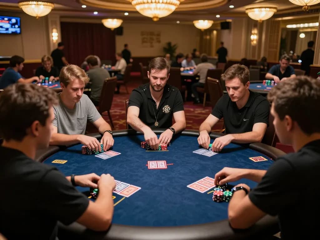 Players enjoying an intense poker game at Bet88 casino, showcasing vibrant chips and cards.