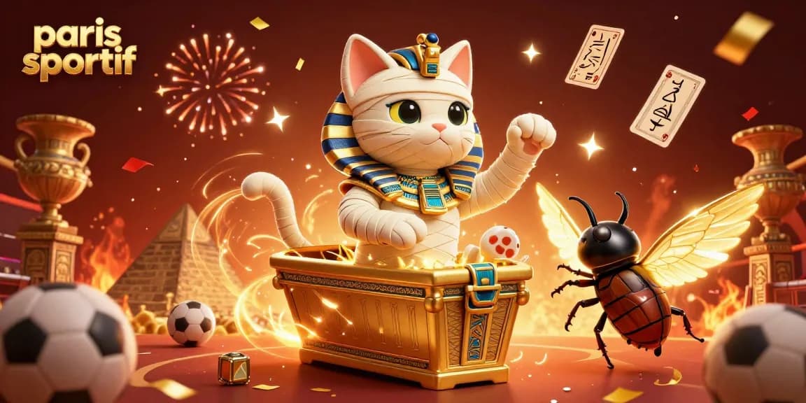 Pari sportif en pleine action avec un chat égyptien et une scène dynamique de casino.