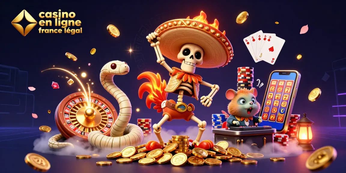 Gagnez au casino en ligne France légal avec des personnages de jeu d'argent animés et des éléments captivants.